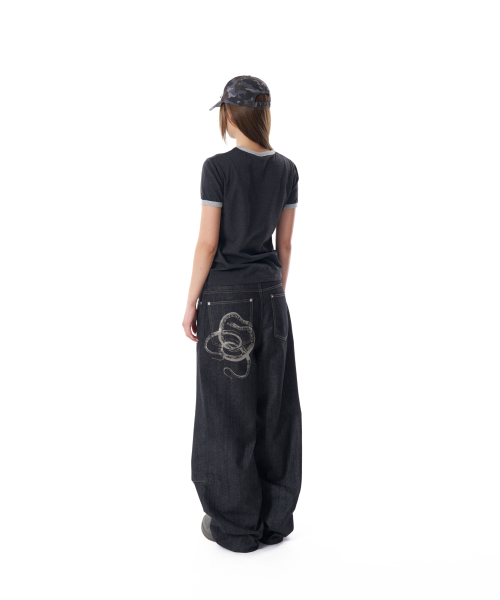 Stamp Printed Ringer Top (Dark Gray)
