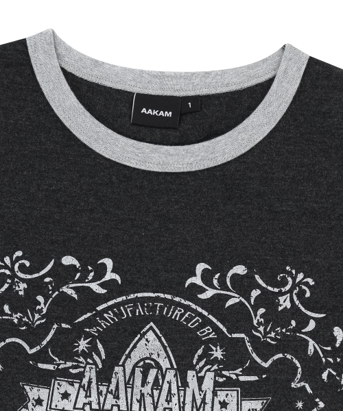 Stamp Printed Ringer Top (Dark Gray)