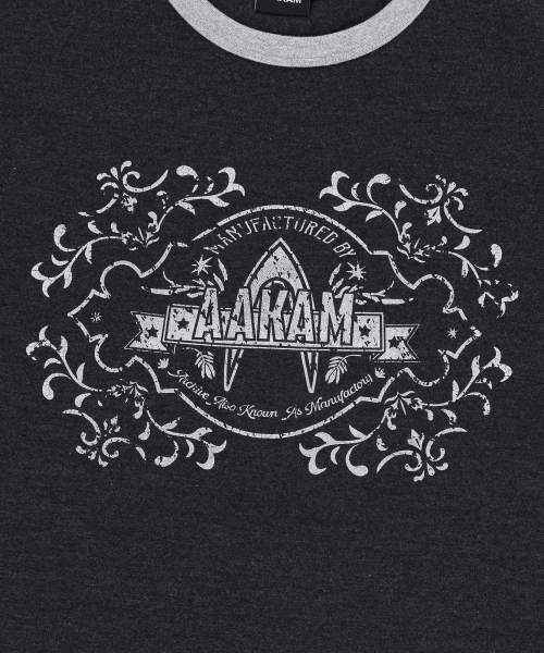 Stamp Printed Ringer Top (Dark Gray)