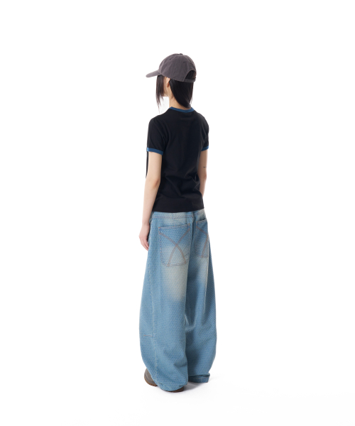 Stamp Printed Ringer Top (Black)