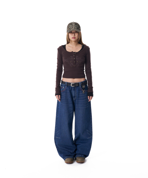 Studded Button Long Sleeve (Brown)