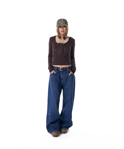 Studded Button Long Sleeve (Brown)