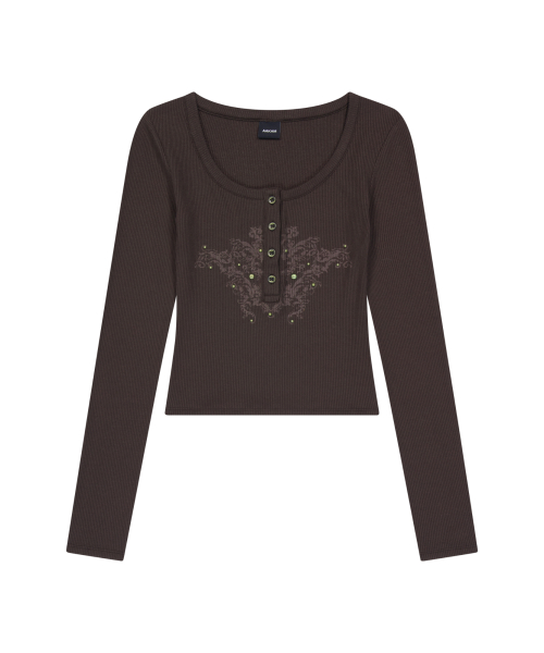 Studded Button Long Sleeve (Brown)