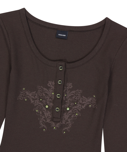 Studded Button Long Sleeve (Brown)