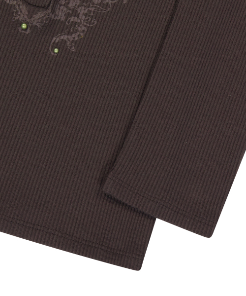 Studded Button Long Sleeve (Brown)