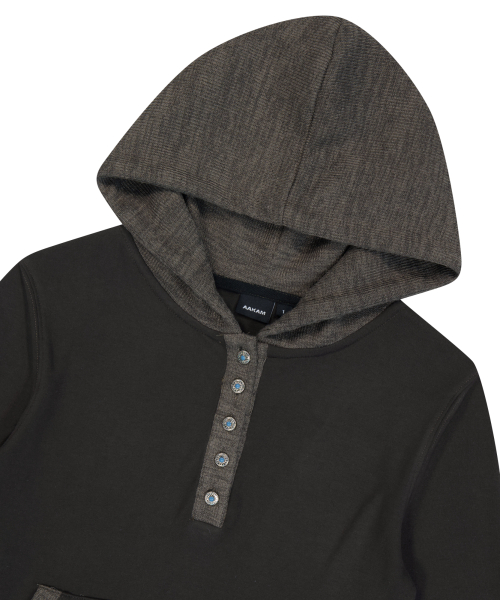 Contrast Logo Button Hoodie (Brown)