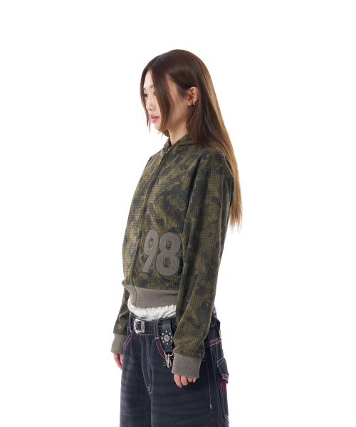 98 Patch Camouflage Zip-Up Hoodie (Khaki)