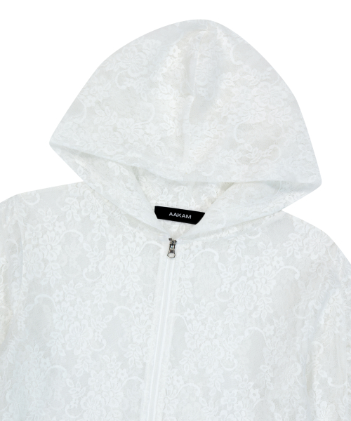 Lace Zip-Up Hoodie (White)
