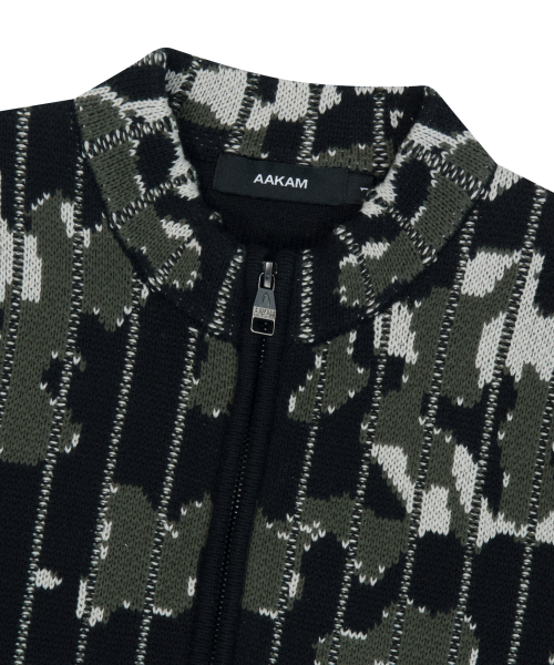 Camouflage Knit Zip-Up Cardigan (Khaki)