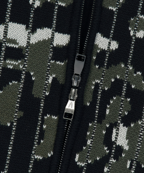 Camouflage Knit Zip-Up Cardigan (Khaki)