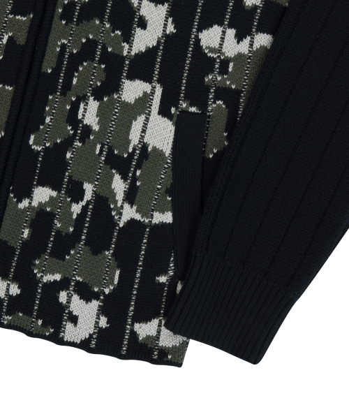 Camouflage Knit Zip-Up Cardigan (Khaki)
