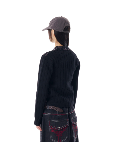 Camouflage Knit Zip-Up Cardigan (Black)