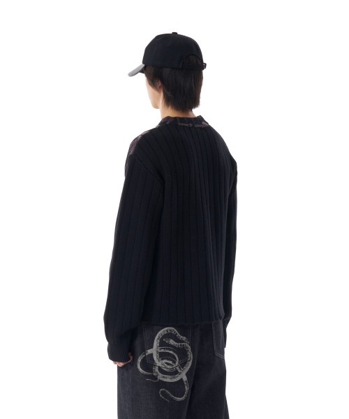 Camouflage Knit Zip-Up Cardigan (Black)