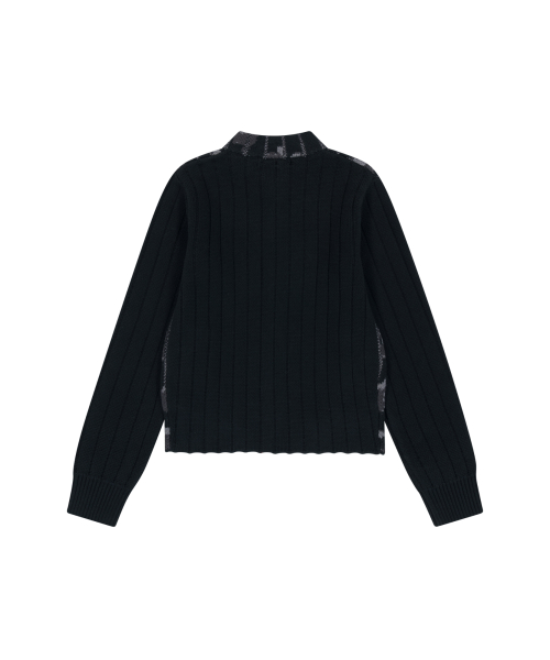 Camouflage Knit Zip-Up Cardigan (Black)
