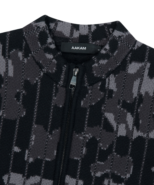 Camouflage Knit Zip-Up Cardigan (Black)