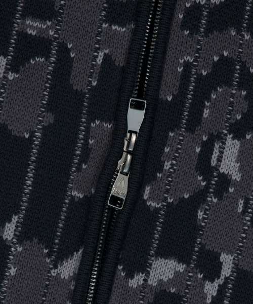 Camouflage Knit Zip-Up Cardigan (Black)