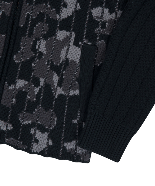 Camouflage Knit Zip-Up Cardigan (Black)