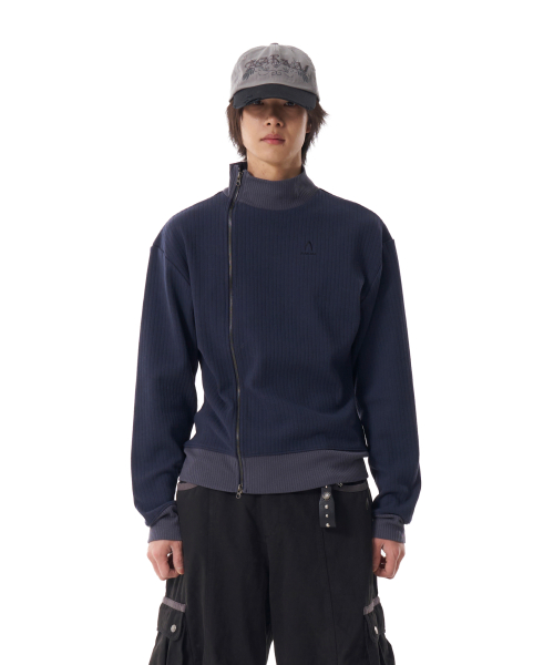 Side Neck Zip-Up (Navy)