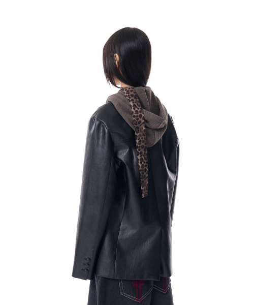 3-Button Leather Blazer (Black)