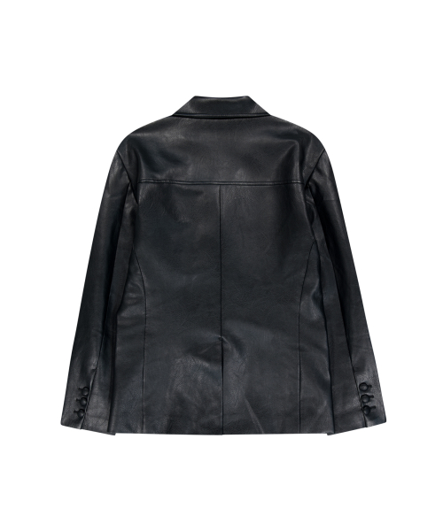 3-Button Leather Blazer (Black)