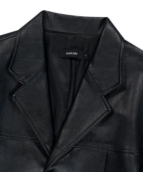 3-Button Leather Blazer (Black)