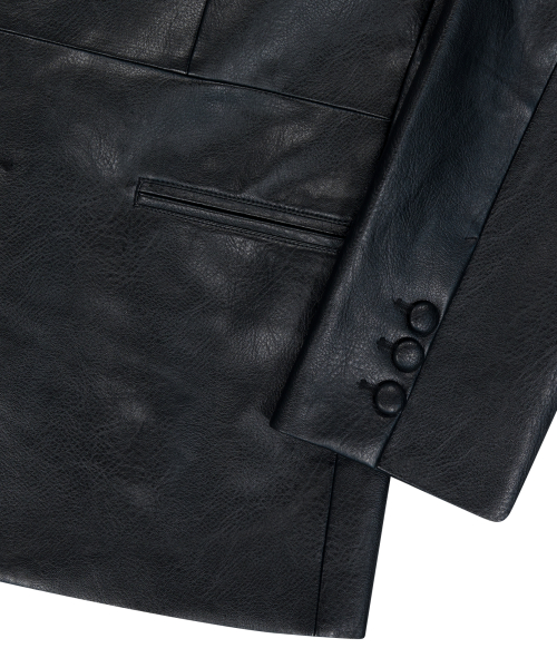 3-Button Leather Blazer (Black)
