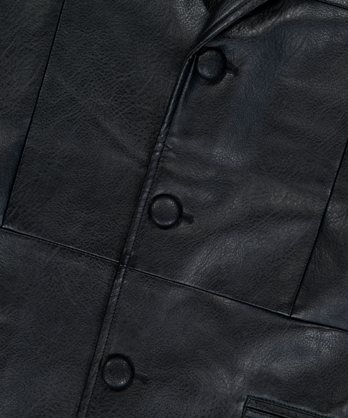 3-Button Leather Blazer (Black)
