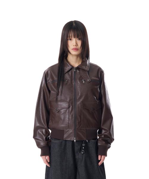 Western Collar Leather Jacket (Brown)