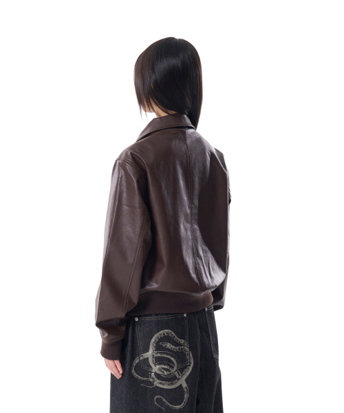Western Collar Leather Jacket (Brown)