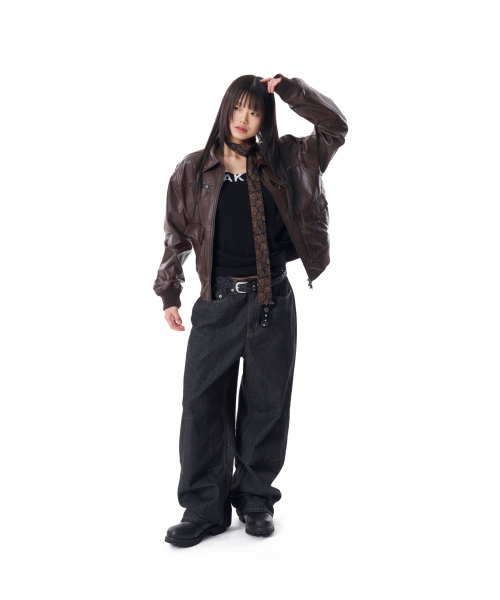 Western Collar Leather Jacket (Brown)
