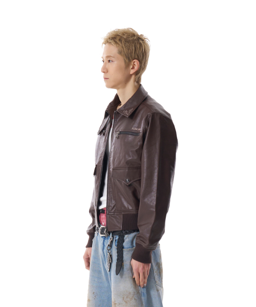 Western Collar Leather Jacket (Brown)