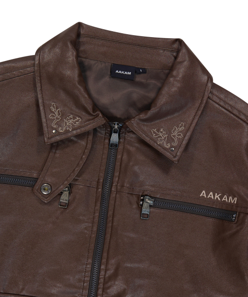 Western Collar Leather Jacket (Brown)