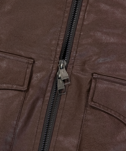 Western Collar Leather Jacket (Brown)