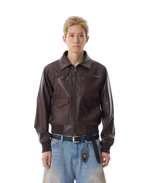Western Collar Leather Jacket (Brown)