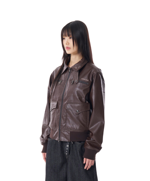 Western Collar Leather Jacket (Brown)