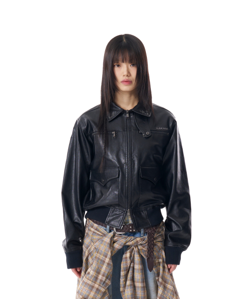 Western Collar Leather Jacket (Black)