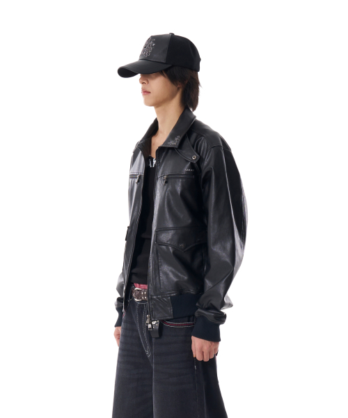 Western Collar Leather Jacket (Black)