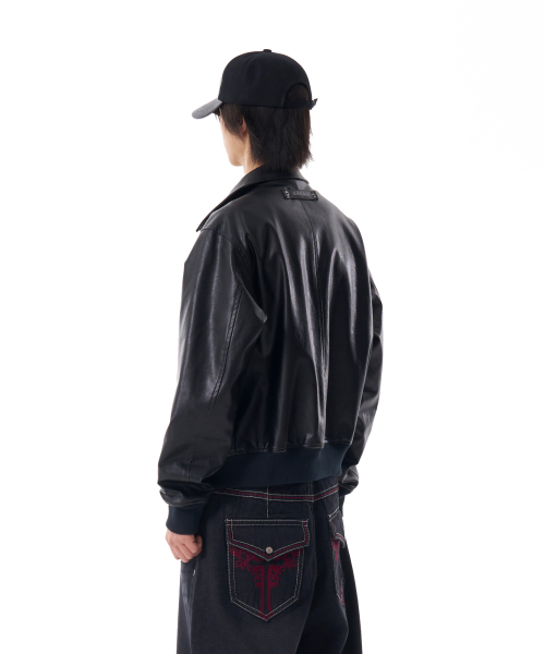 Western Collar Leather Jacket (Black)