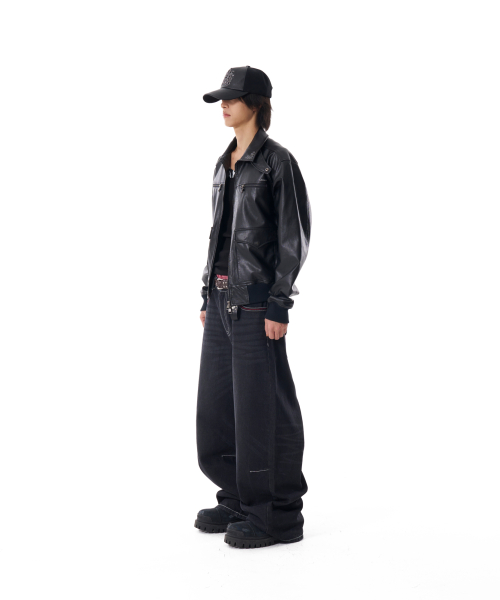 Western Collar Leather Jacket (Black)