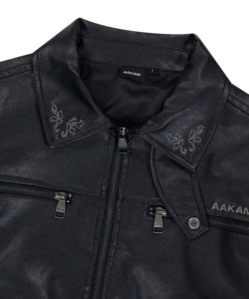 Western Collar Leather Jacket (Black)