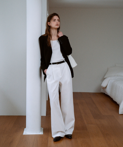 Cotton One-Tuck Pants[LMBESPPT5502]-White