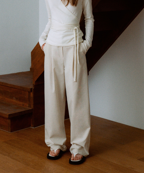 Cotton One-Tuck Pants[LMBESPPT5502]-White