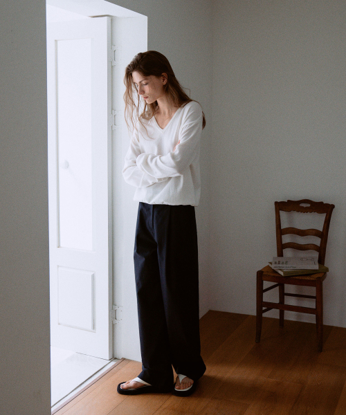 Cotton One-Tuck Pants[LMBESPPT5502]-White