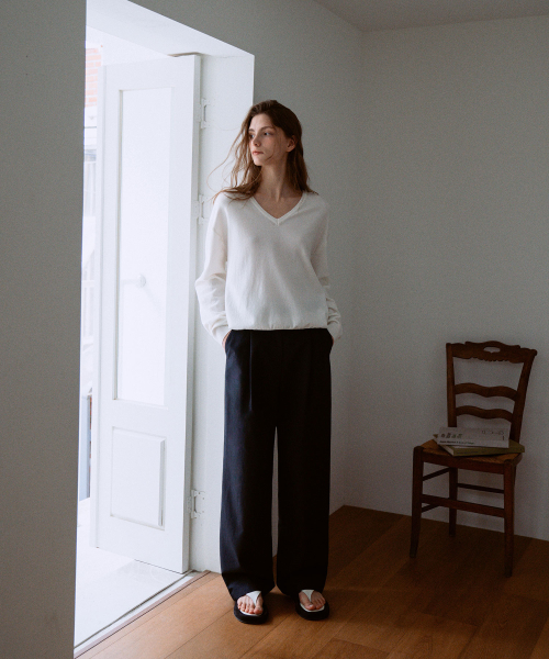 Cotton One-Tuck Pants[LMBESPPT5502]-White