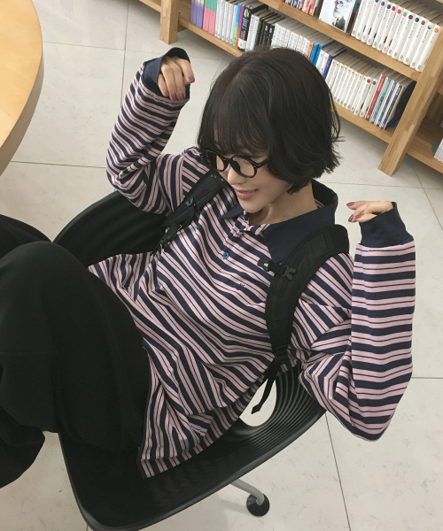 스트라이프 럭비 롱슬리브 오버핏 피케 카라 긴팔 폴로 티셔츠_3COLOR