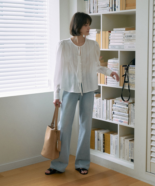 Pintuck Tie Blouse[LMBFSP25SH5304]-Off-White