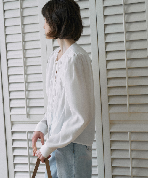 Pintuck Tie Blouse[LMBFSP25SH5304]-Off-White