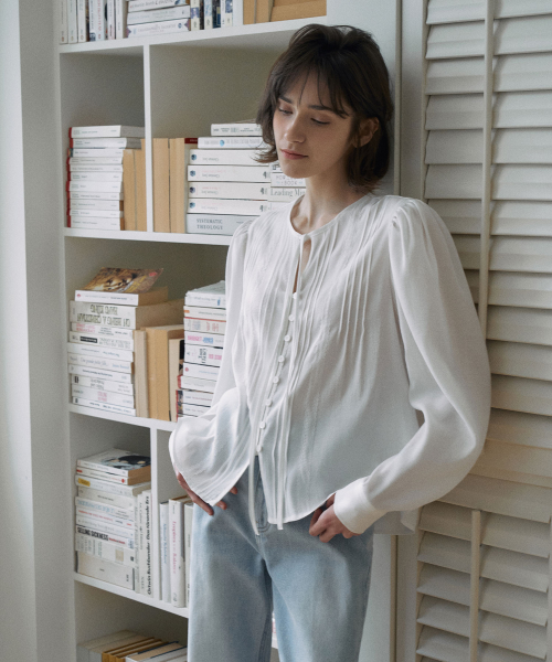 Pintuck Tie Blouse[LMBFSP25SH5304]-Off-White
