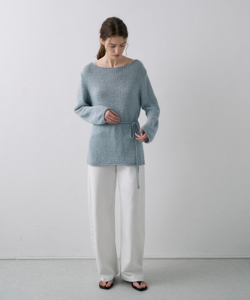 Cotton Linen Boat Neck Knit Top[LMBFSP25KN266]-2color