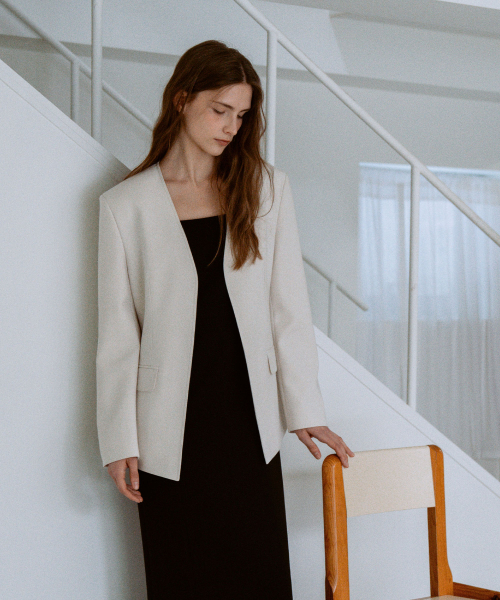 Minimal V-Neck Jacket[LMBESPJK5104]-Cream Beige